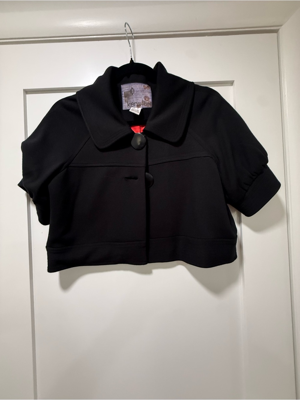 kenzie Black Cropped Short-Sleeve Blazer with Large Collar